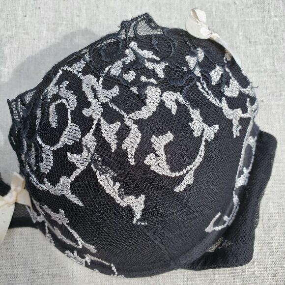 Felina Lingerie Black and Silver Bra 32D - Picture 3 of 9